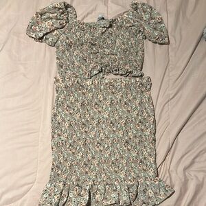 Floral Two-Piece Set with Ruffle Hem